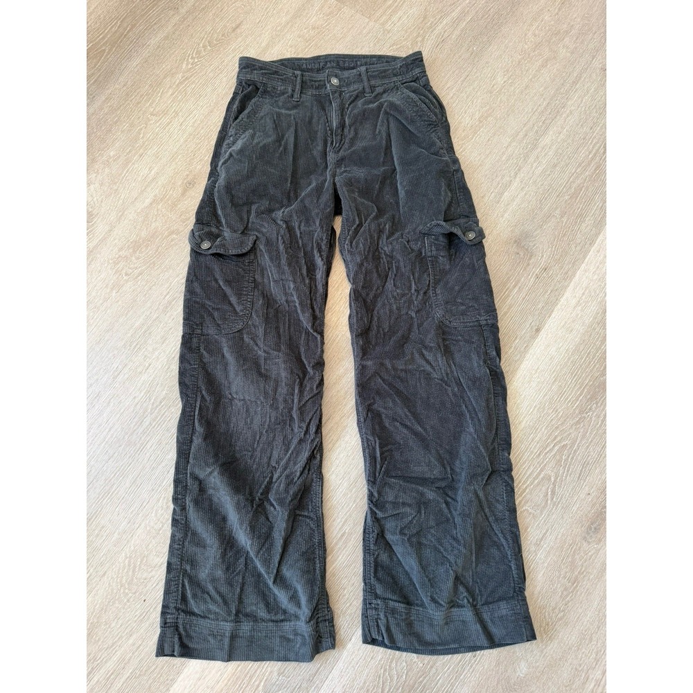 American Eagle Cargo Pants Womens 2 Gray Corduroy Wide Leg Streetwear Utility